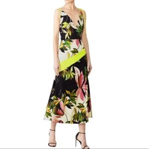 Christian Siriano Hawaiian Print Tie Strap Fit and Flare Midi Dress Sz 6